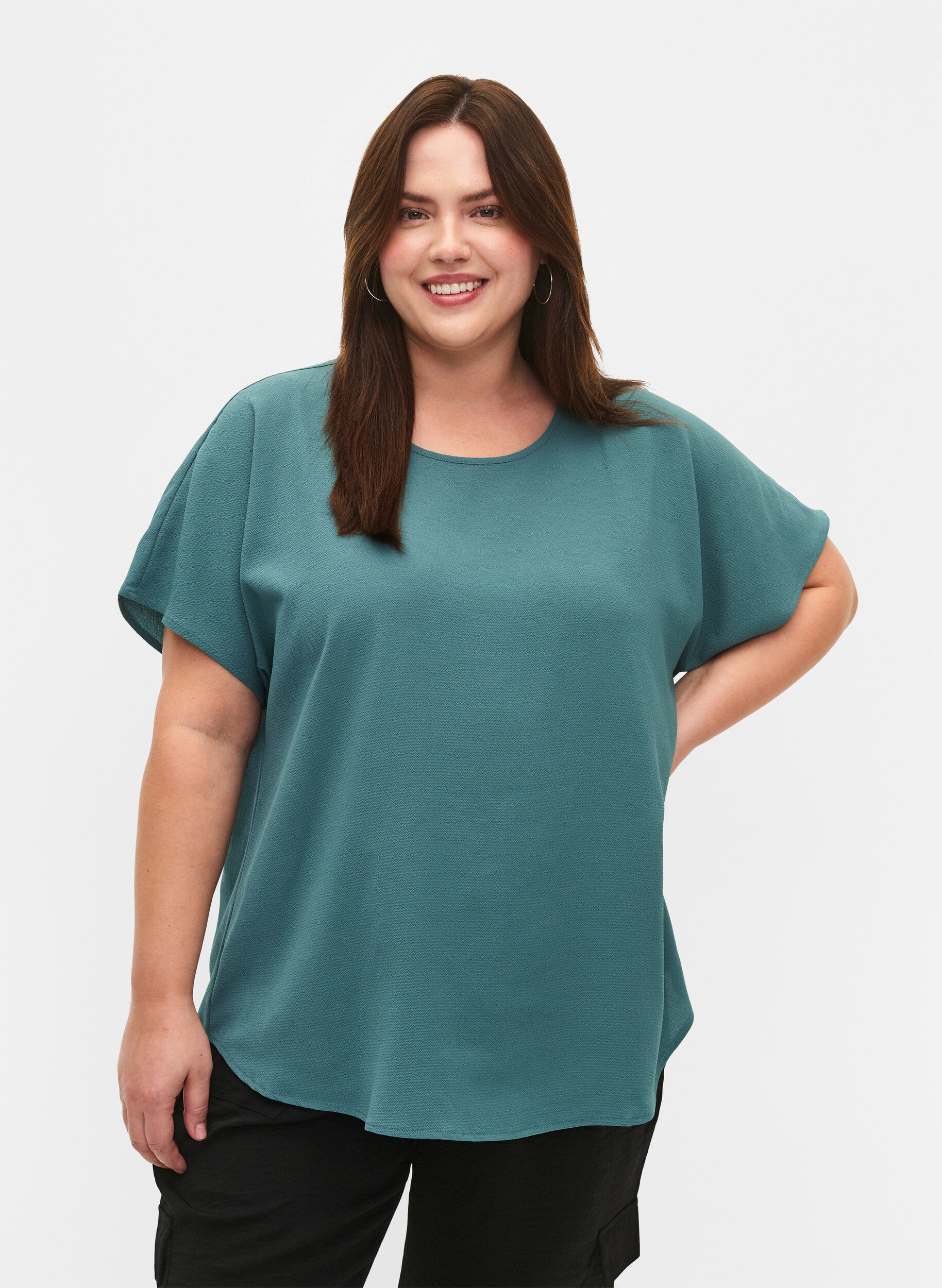 Top met korte mouwen en ronde hals, Groen, Model