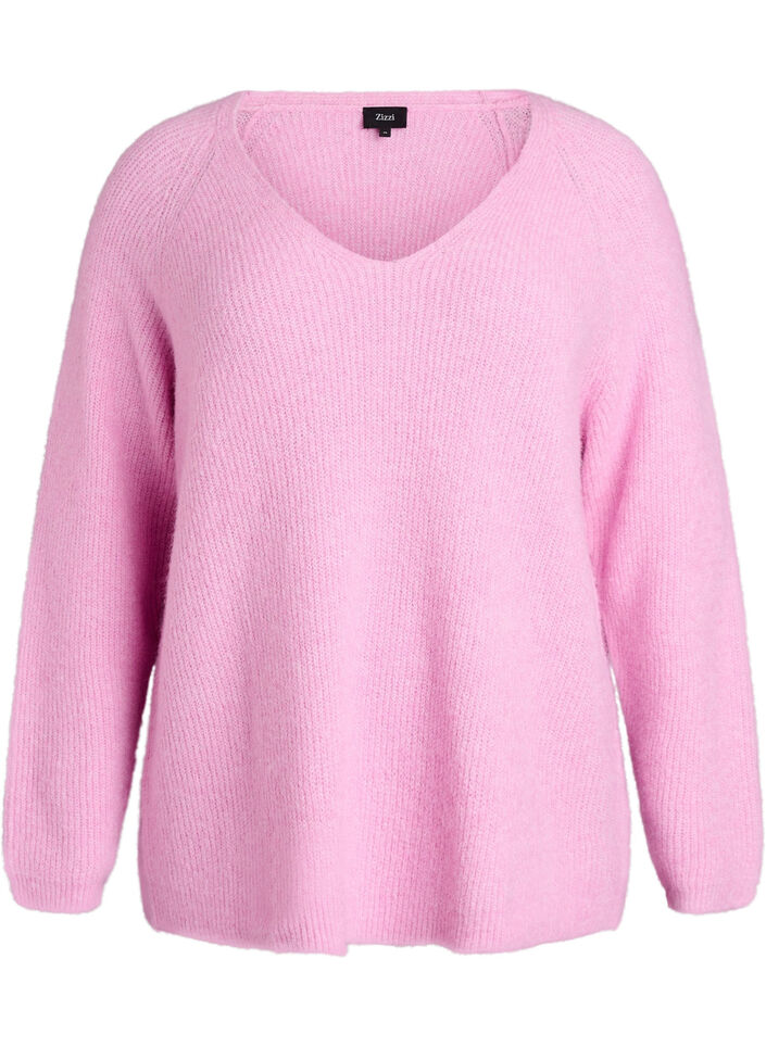 Blouse en maille &agrave; col V et manches raglan, Rose, Packshot image number 0