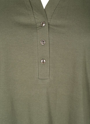 T-shirt en coton avec col en V et boutons, Thyme, Packshot image number 2