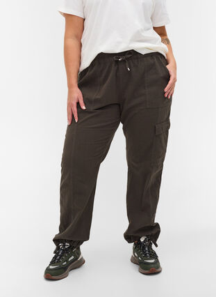 Pantalon ample en coton, Khaki Green, Model image number 2