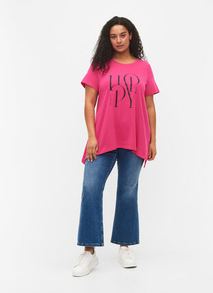 T-shirt van katoen met tekstopdruk, Beetroot Purple HAP, Model image number 2
