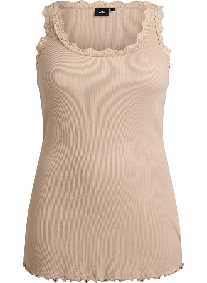 Haut avec bordure en dentelle, Beige, Packshot image number 0
