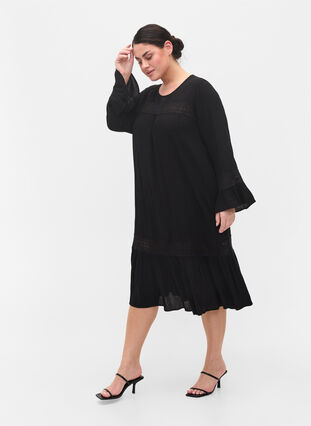 robe en viscose avec détails en dentelle, Black, Model image number 2
