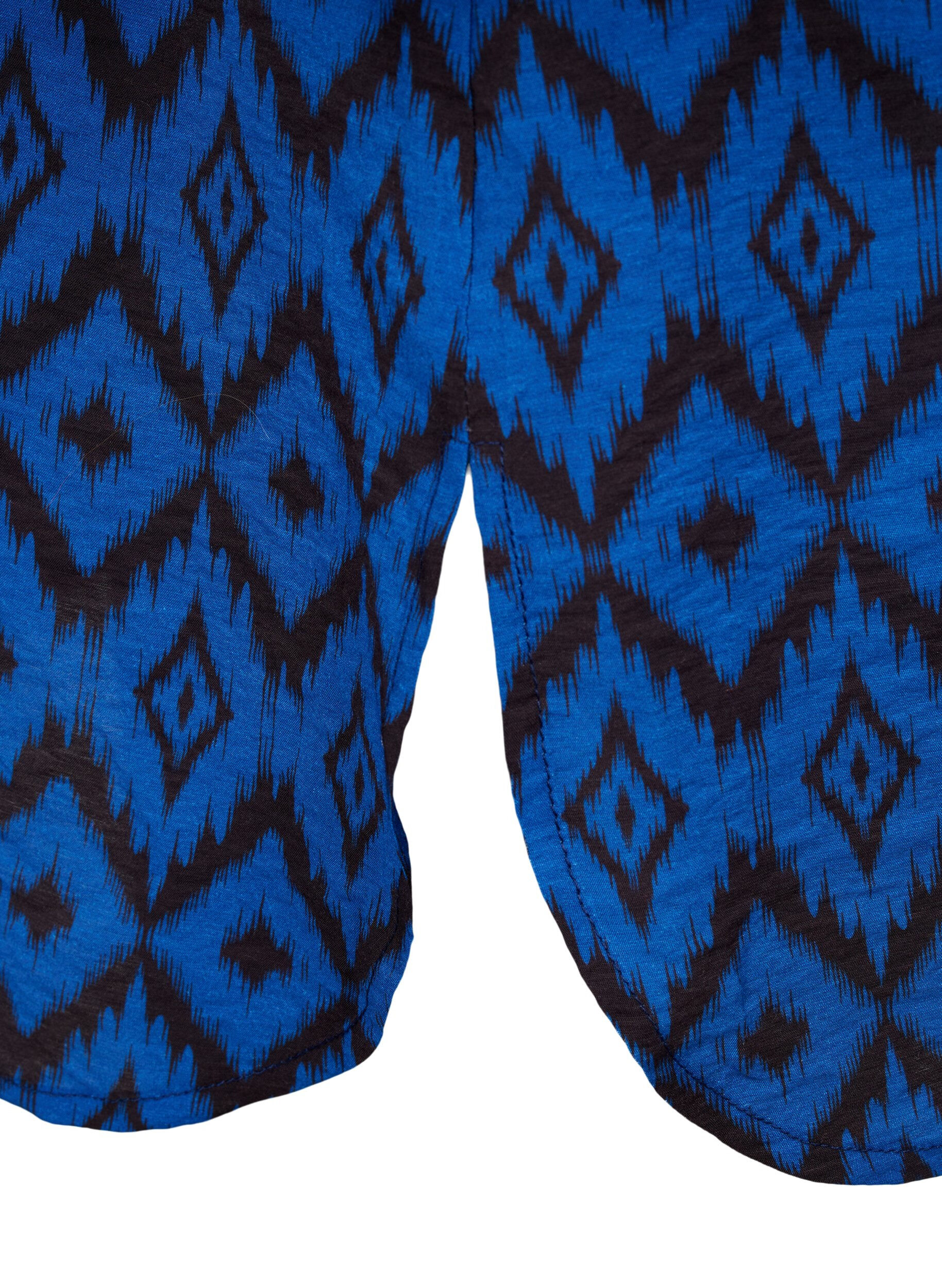 ZizziLange viscose shirt met print en franjes, True blue w. Black, Packshot image number 3