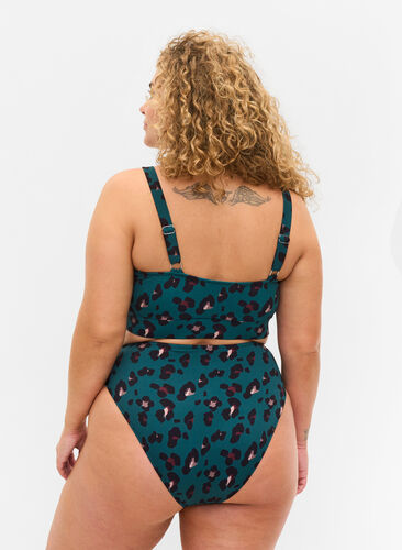 Culotte de bikini à taille haute, Teal Leopard, Model image number 1
