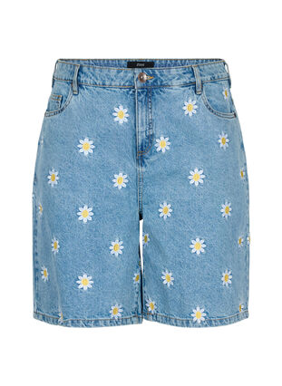 Mille korte broek met hoge taille en geborduurde bloemen, Light Blue Flower, Packshot image number 0