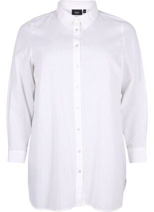 Lang shirt van linnen en katoen, Bright White, Packshot image number 0