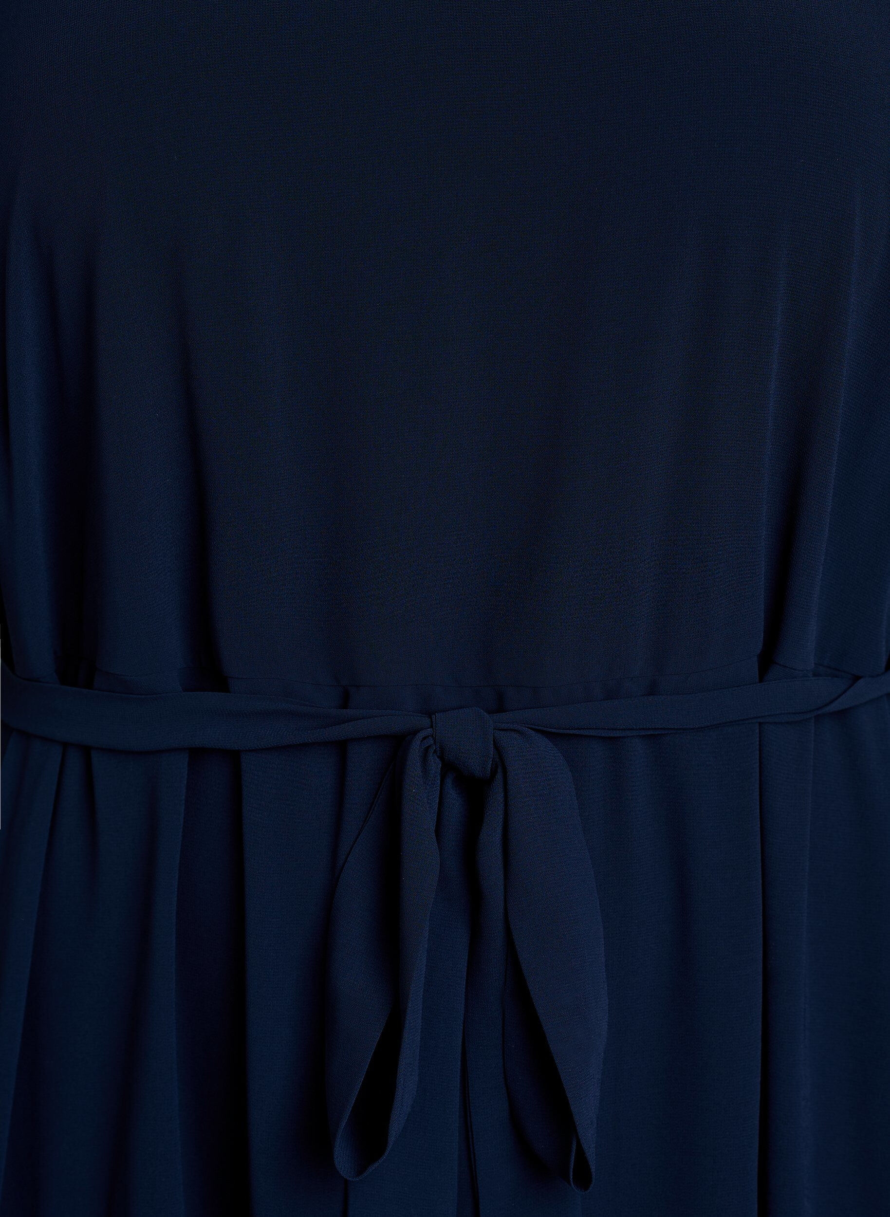ZizziRobe longue en mousseline avec d&eacute;collet&eacute; en V et ourlet &agrave; volants, Bleu, Packshot image number 2