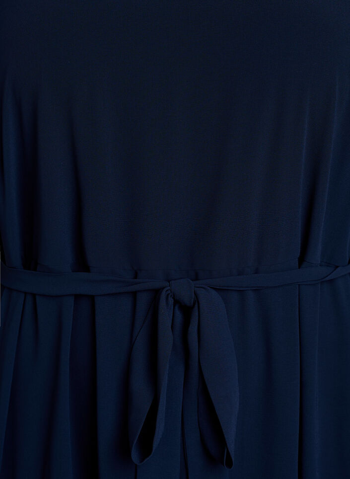 Robe longue en mousseline avec d&eacute;collet&eacute; en V et ourlet &agrave; volants, Bleu, Packshot image number 2