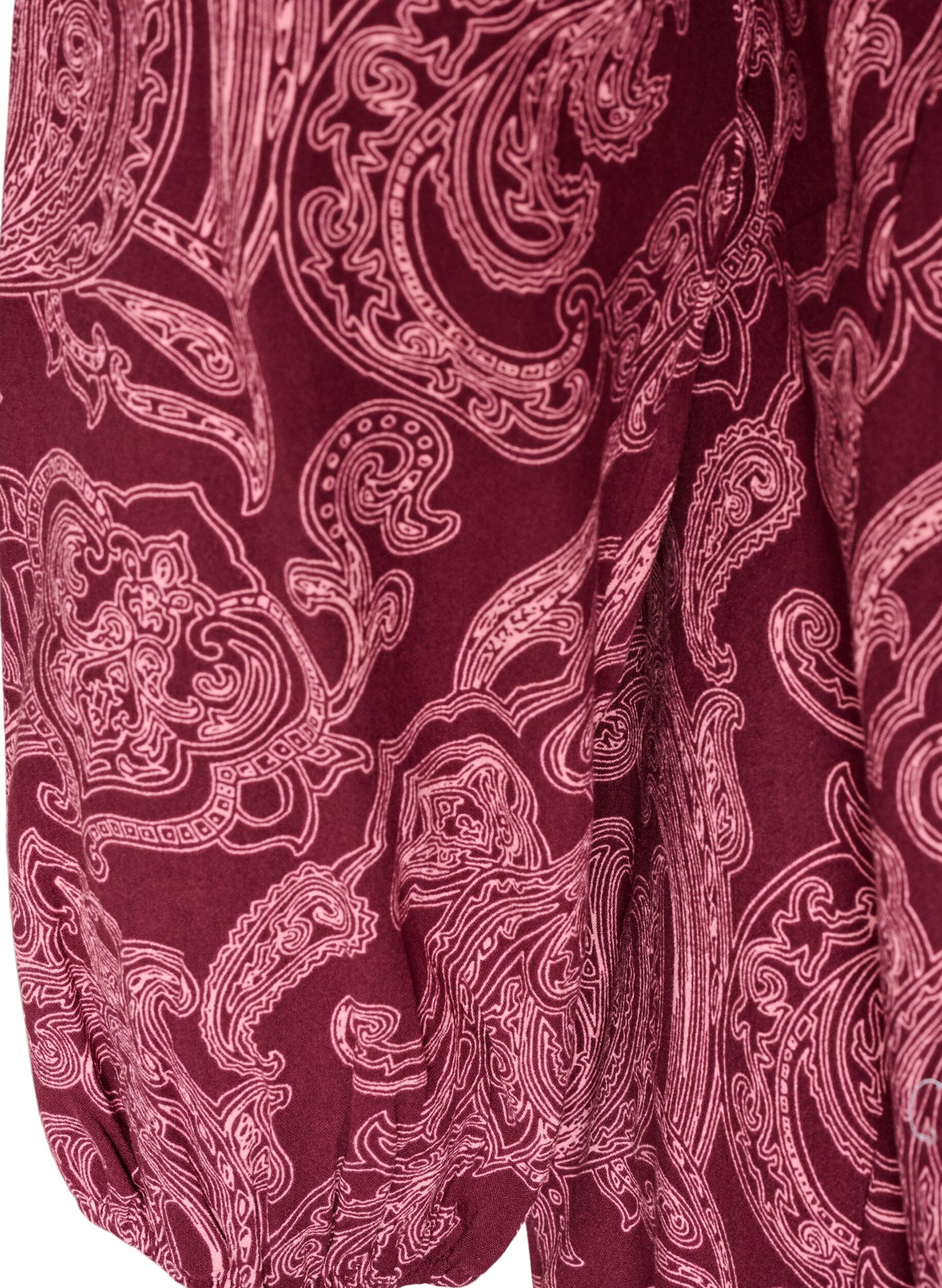 ZizziRobe courte en coton avec un ourlet &eacute;lastique et des manches longues, Bordeaux fonc&eacute;, Packshot image number 3
