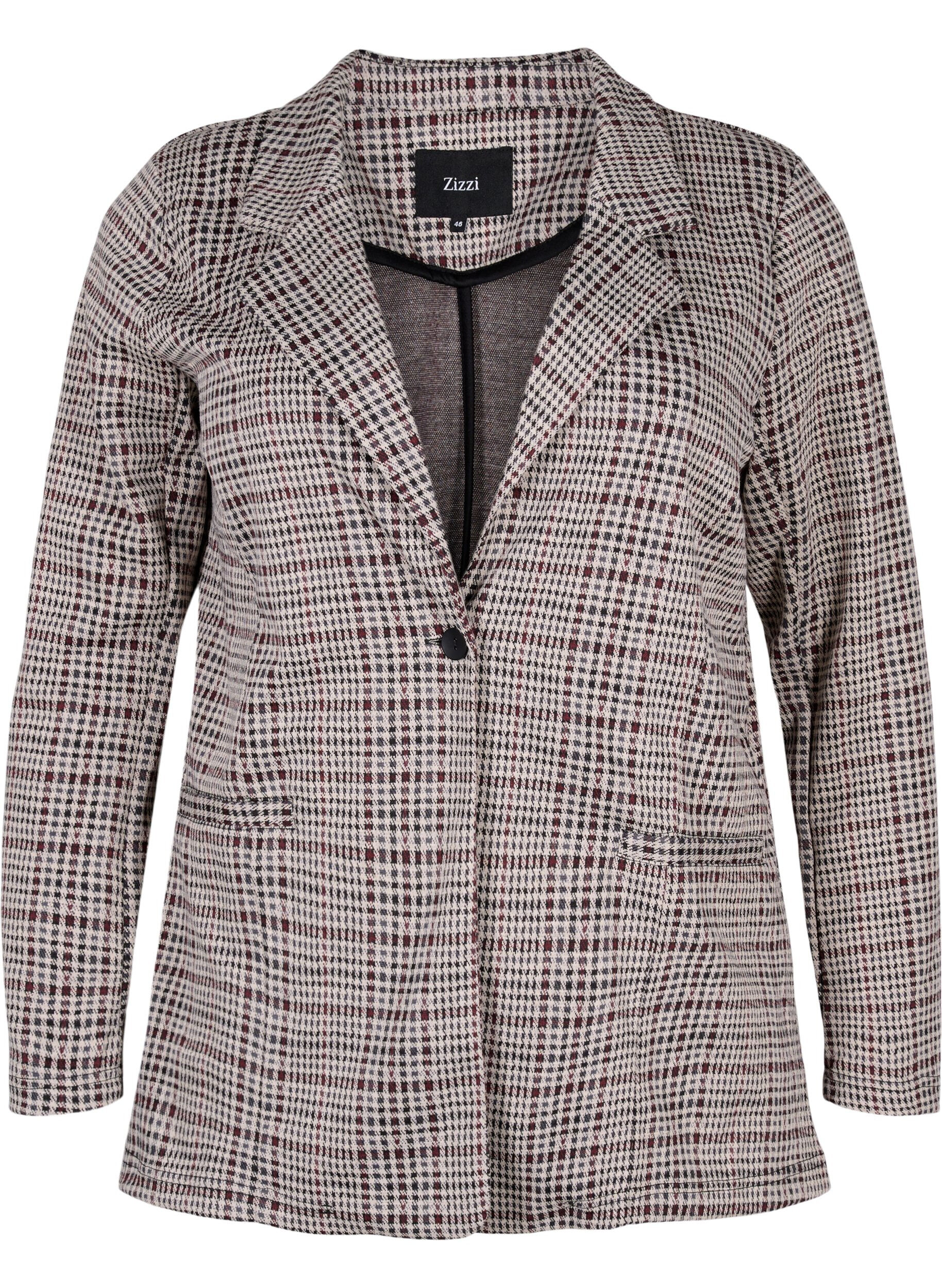 ZizziGeruite blazer met knoopsluiting, Brown Check, Packshot image number 0