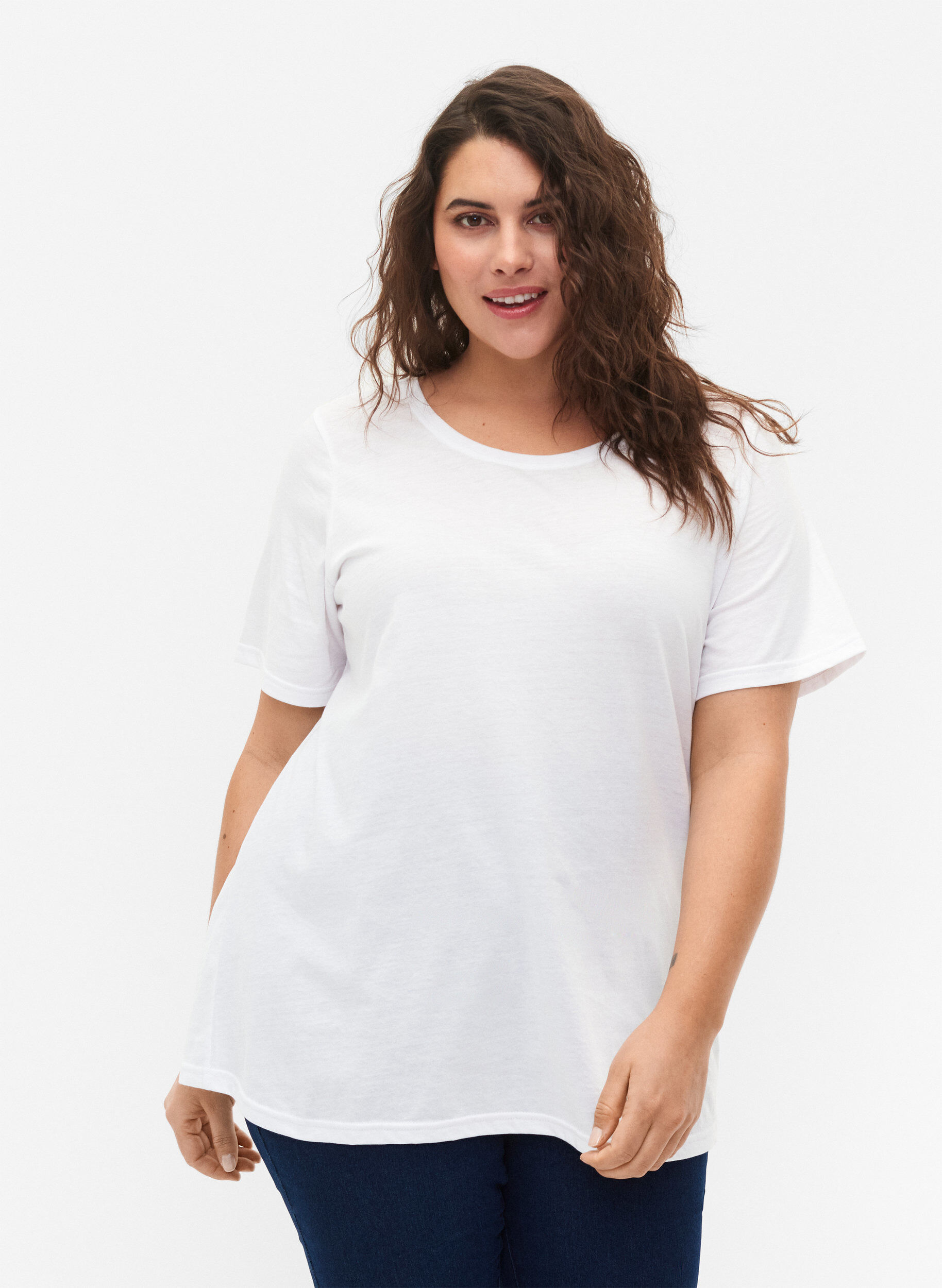Zizzi FLASH - 2-pack t-shirts &agrave; col rond, White/Black, Model image number 0