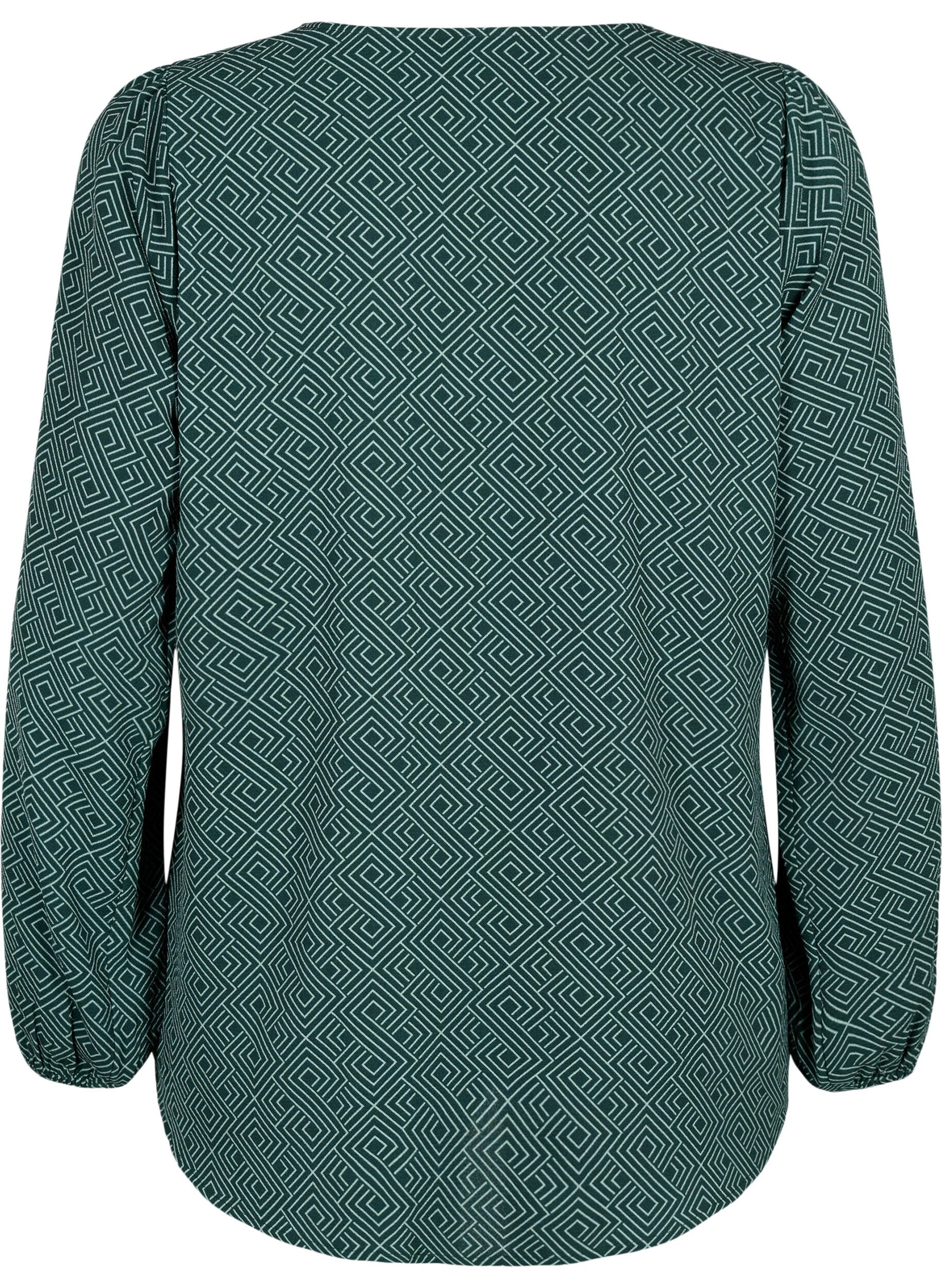 Zizzi Blouse avec col en V et imprim&eacute;, Scarab Graphic AOP, Packshot image number 1