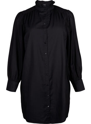 Viscose Shirt Jurk met ruffles, Black, Packshot image number 0