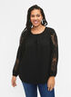 Blouse met lange mouwen en gehaakte details, Black, Model image number 0