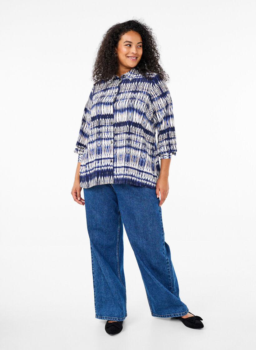 Shirt met patroon, Blauw, Model image number 1