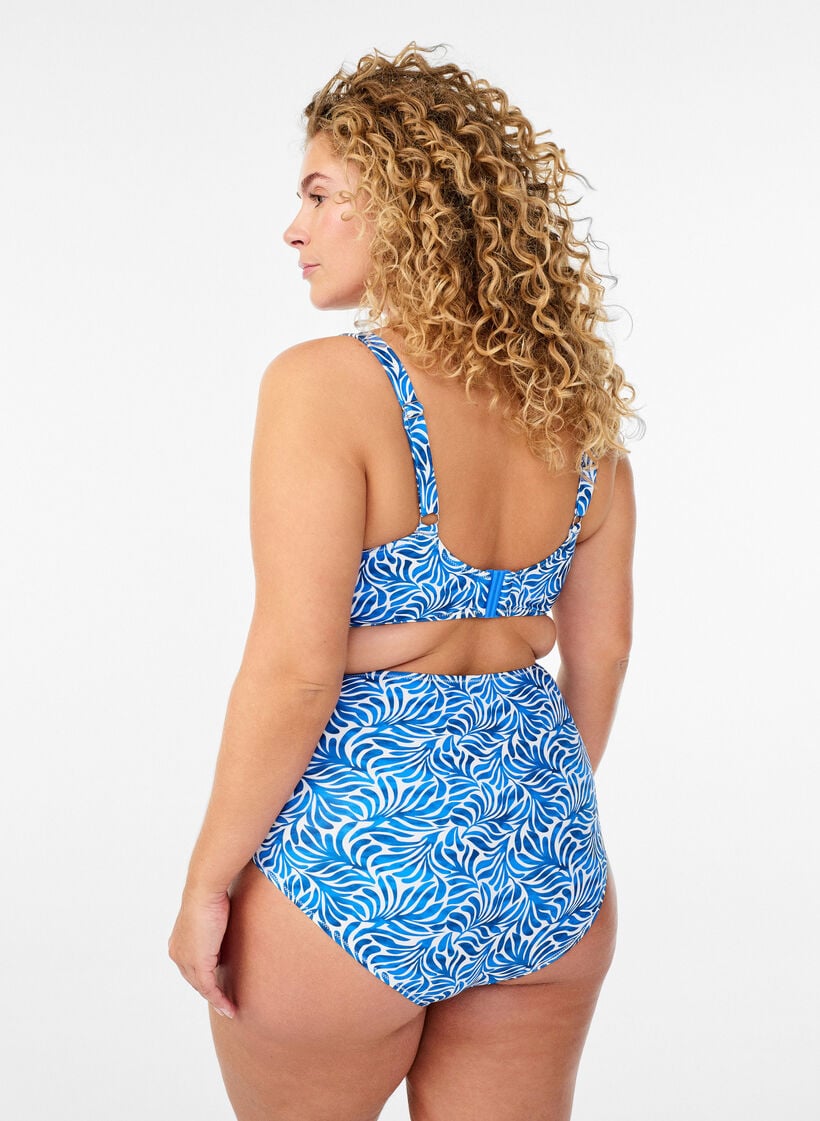 Culotte de bikini imprim&eacute;e et taille haute, Bleu, Model image number 1