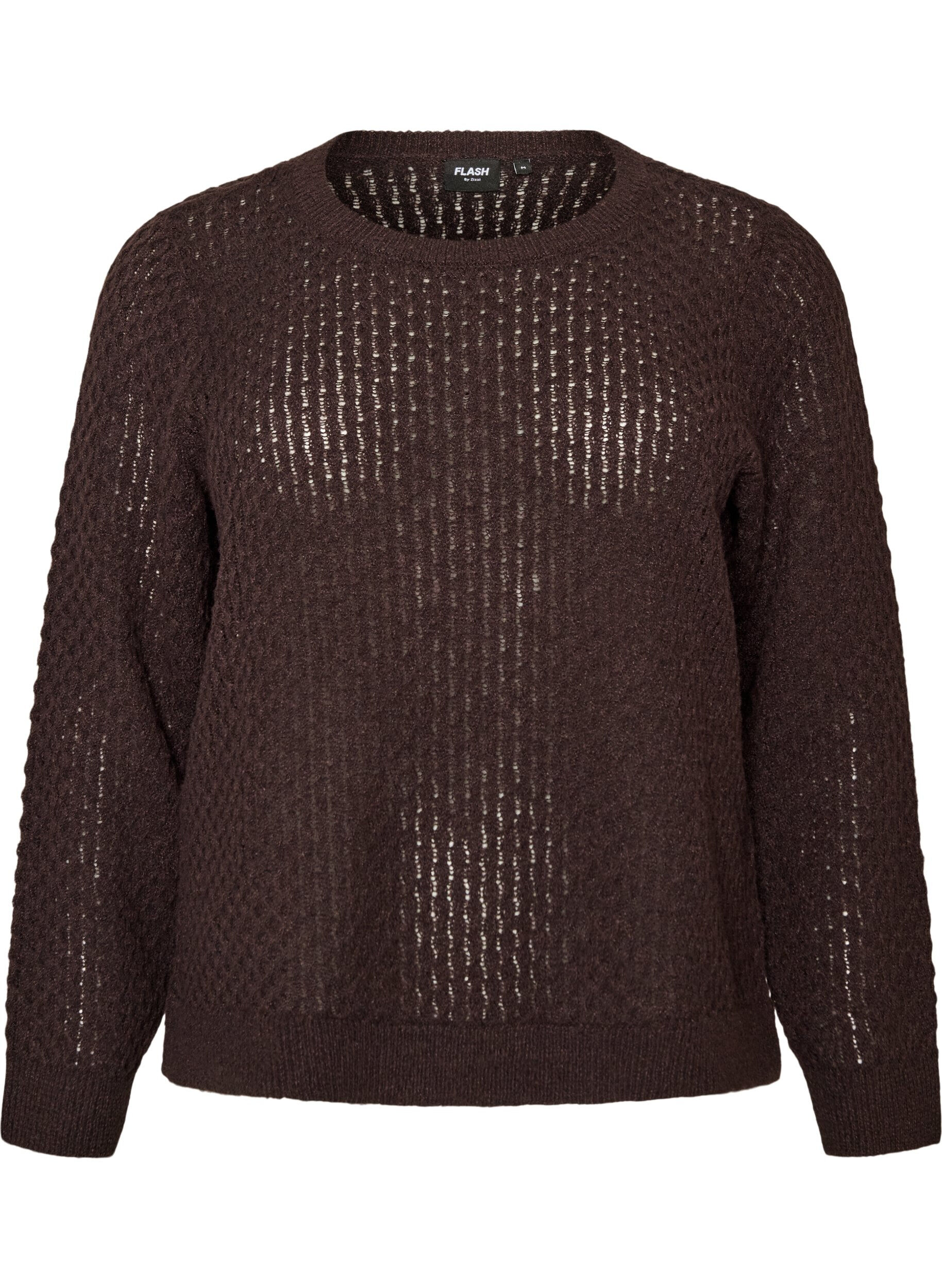 ZizziBlouse en maille avec motif ajour&eacute; textur&eacute;, Marron, Packshot image number 0