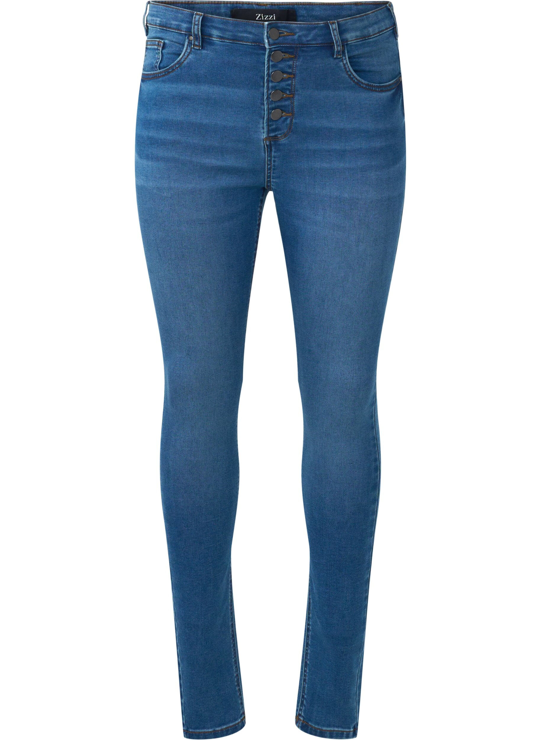 ZizziHigh-waisted Amy jeans met knoopsluiting, Blue Denim, Packshot image number 0
