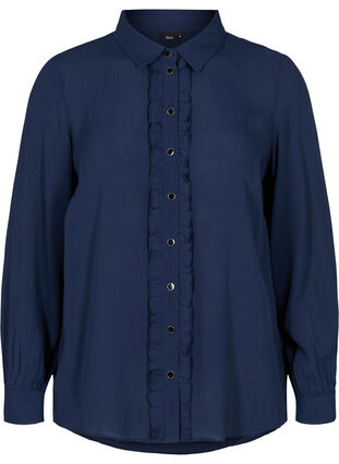 Viscose blouse met knoopsluiting en lintdetails, Navy Blazer, Packshot image number 0