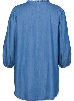 Robe en jean à manches longues avec col en V et cordon de serrage, Blue denim, Packshot image number 1