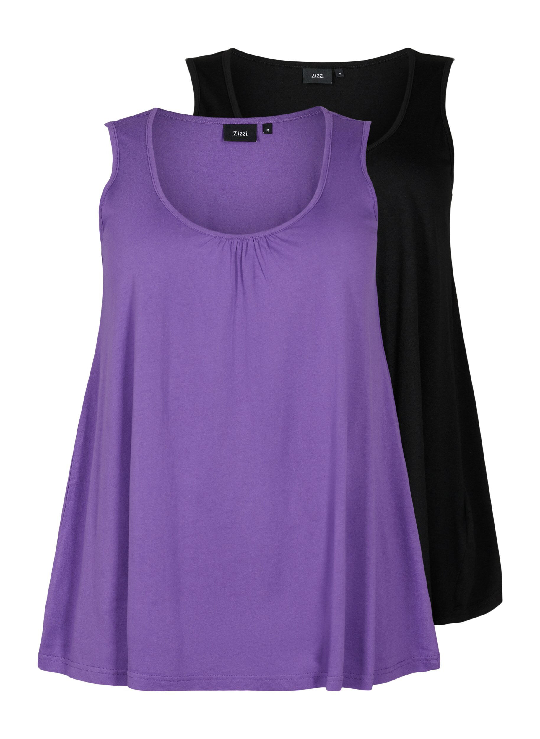 Zizzi Top 2-pack en coton m&eacute;lang&eacute;, Deep Lavender/Black, Packshot image number 0