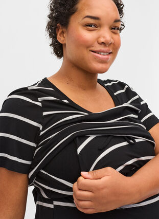 Gestreepte zwangerschapsjurk in viscose, Black Grey Stripe, Model image number 2