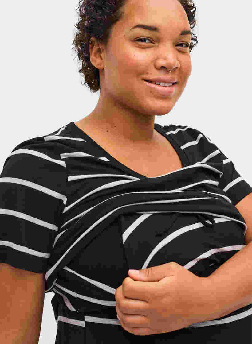 Gestreepte zwangerschapsjurk in viscose, Black Grey Stripe, Model image number 2