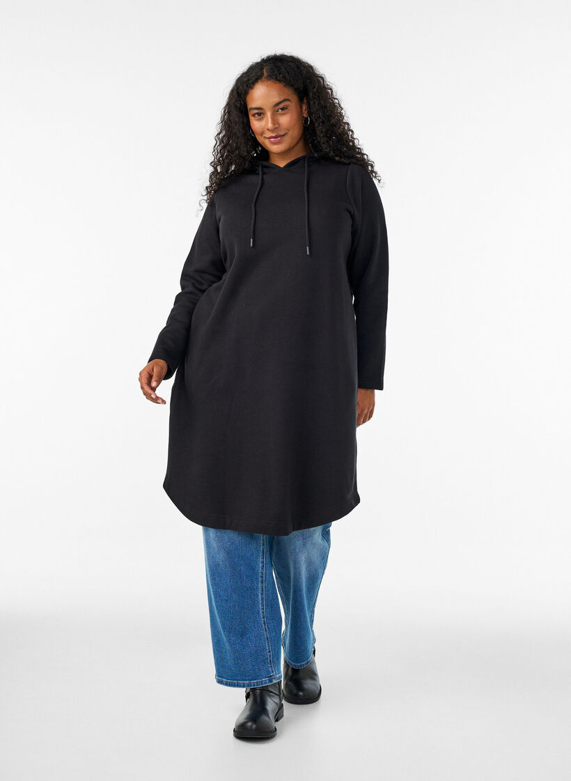 Robe sweat &agrave; capuche avec poches, Noir, Model image number 0