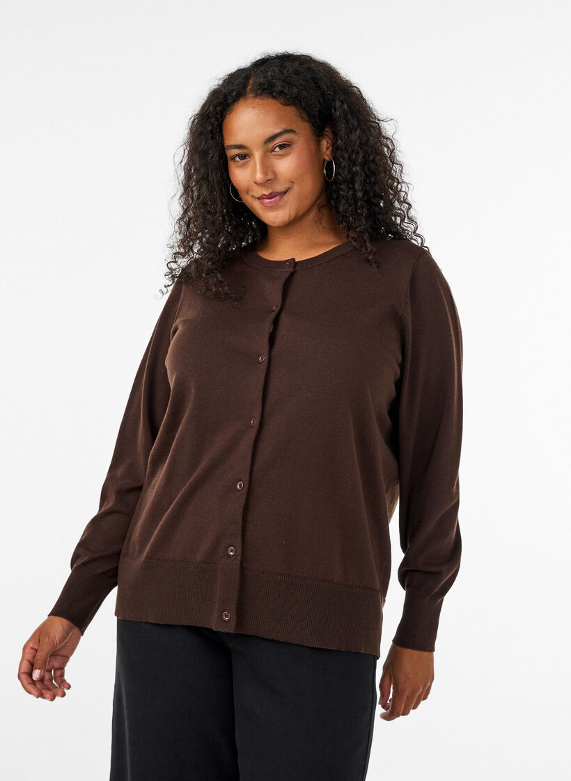 Fijngebreide vest met ronde hals, Bruin, Model image number 0