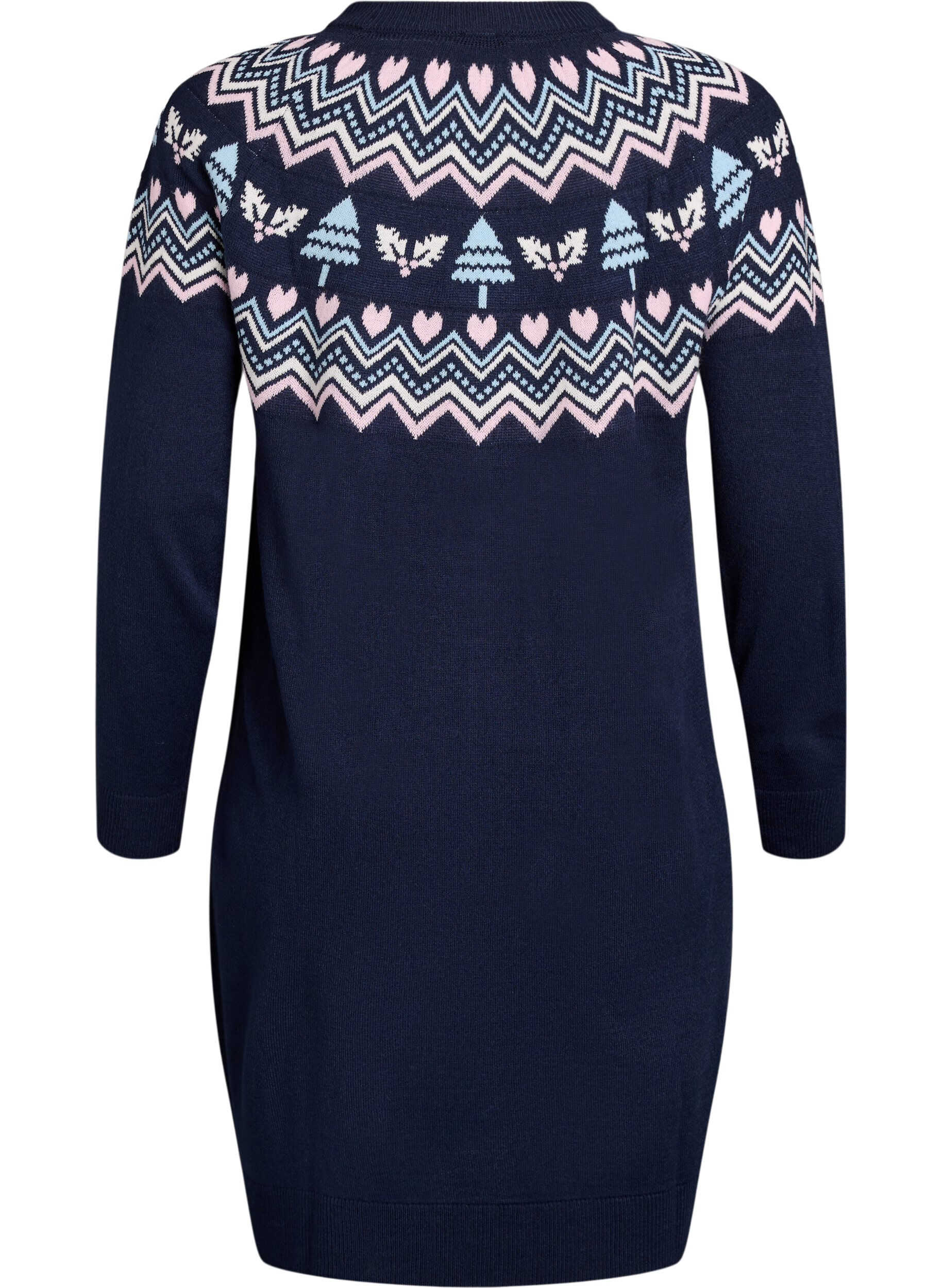 Zizzi Robe courte en maille jacquard avec motifs de No&euml;l, Bleu, Packshot image number 1
