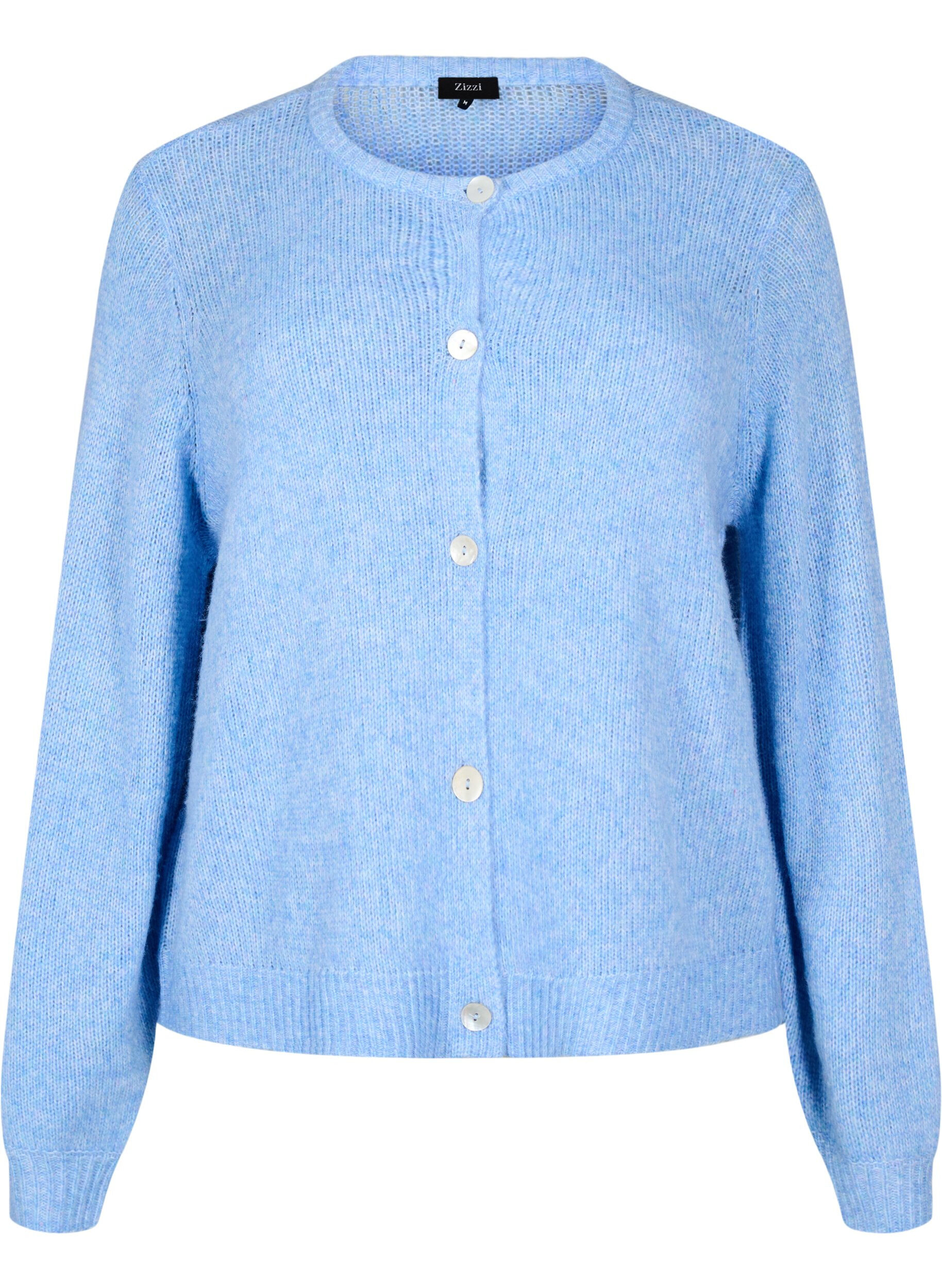 ZizziGebreide cardigan met wol en knoopsluiting, Della R. Blue Mel., Packshot image number 0