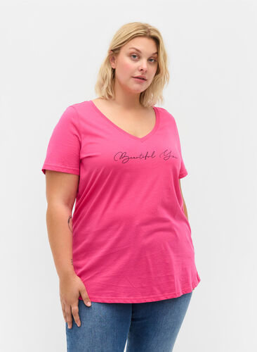 T-shirt en coton à manches courtes avec impression, Magenta Beautiful, Model image number 0