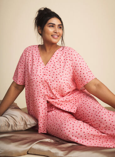 Bedrukte pyjamatop van viscose, Pink Icing W. hearts, Image image number 0