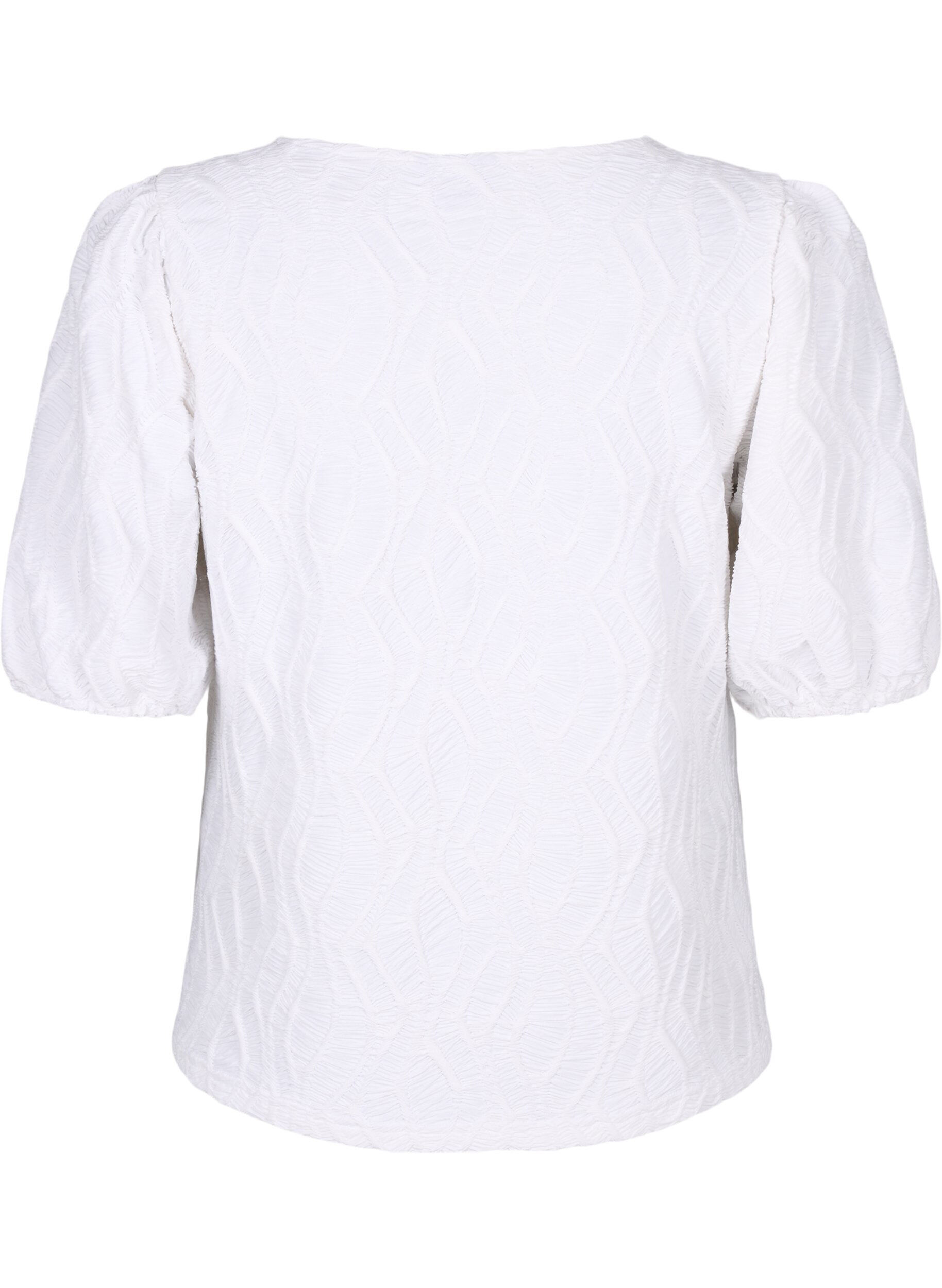 ZizziBlouse met structuur en korte mouwen, Bright White, Packshot image number 1