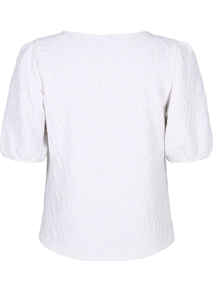 Blouse met structuur en korte mouwen, Bright White, Packshot image number 1