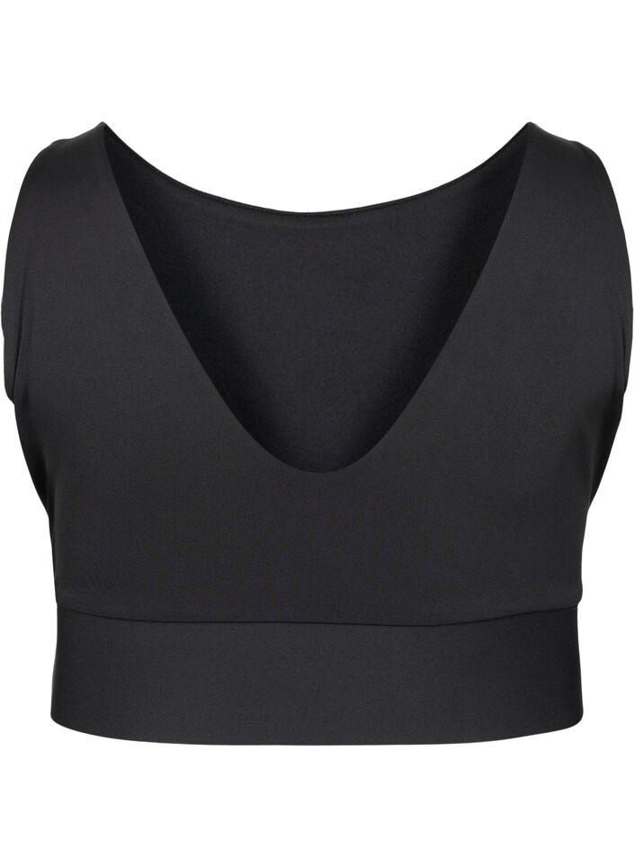CORE, MID SUPPORT SPORTS BRA - Sportbeha in blokkleur met v-rug, Black, Packshot image number 1