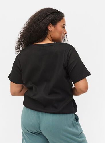 T-shirt en coton avec structure côtelée, Black, Model image number 1