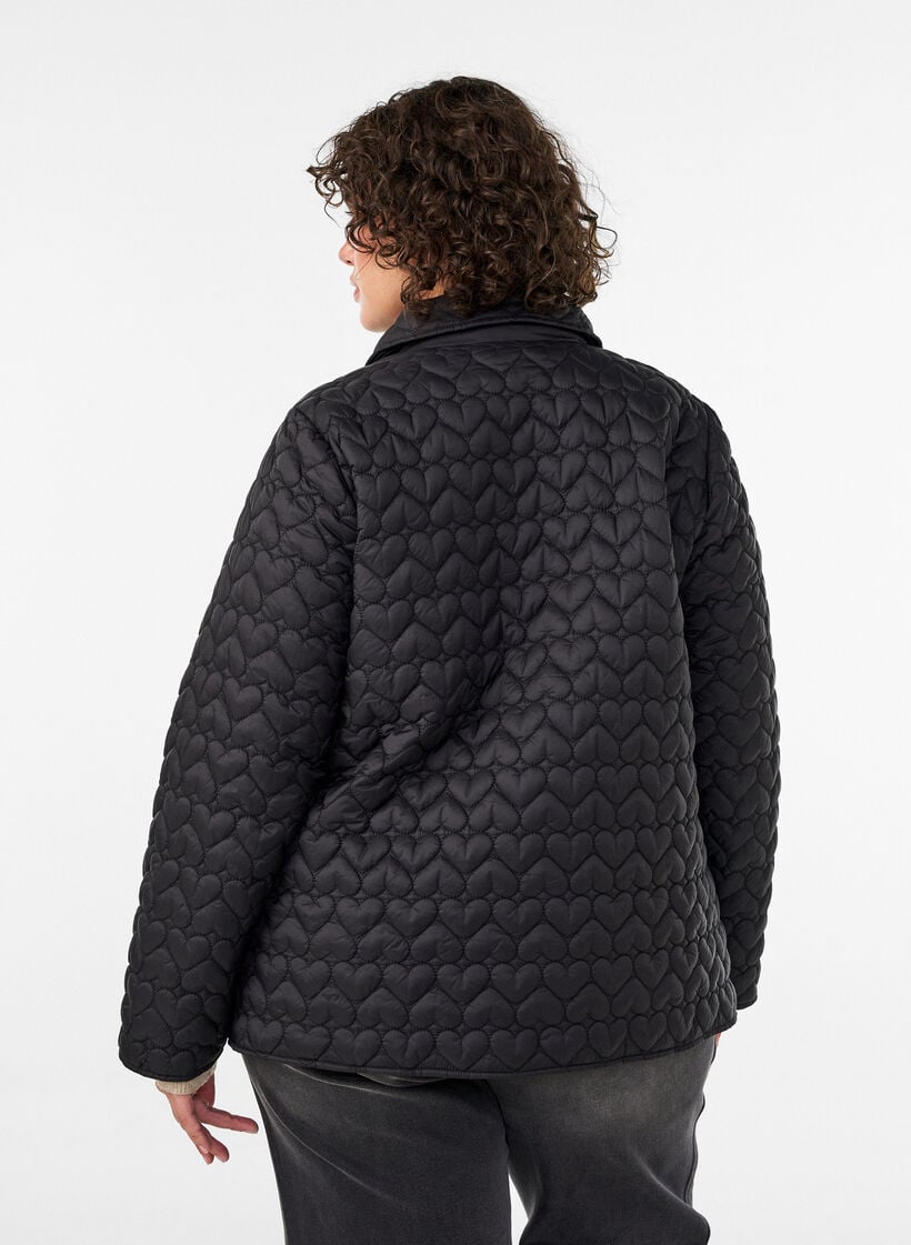 Licht gewatteerde jas met decoratieve stiksels, Zwart, Model image number 2
