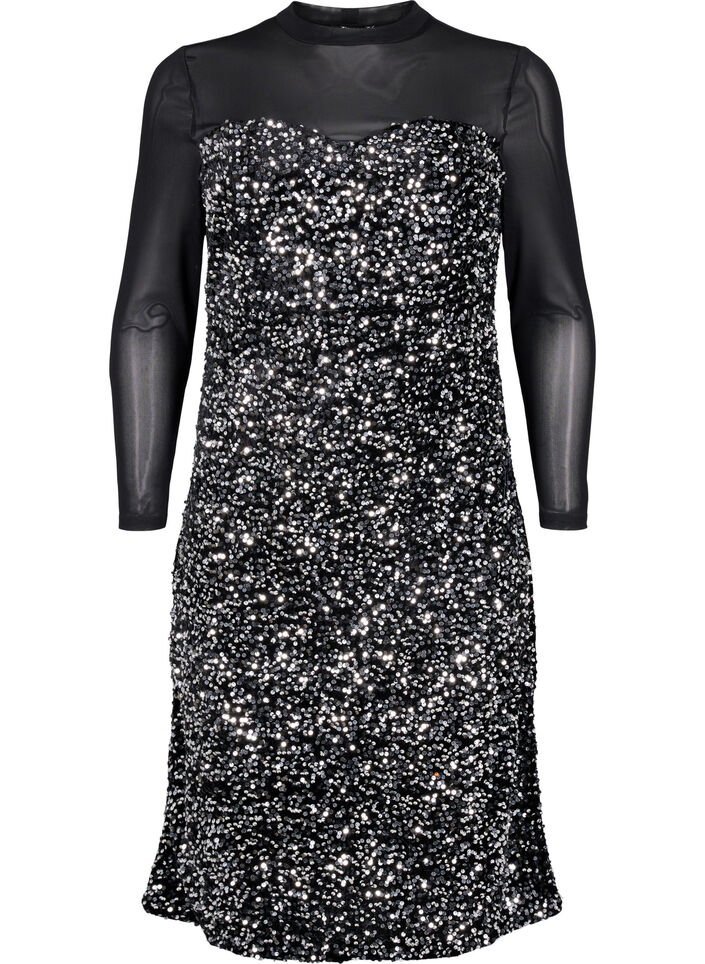 Glitterjurk met pailletten, Black w. Silver, Packshot image number 0