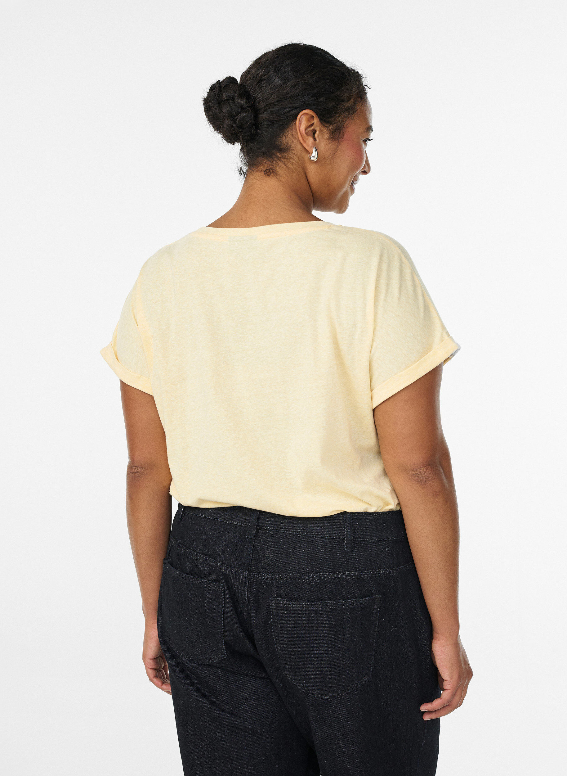 ZizziGem&ecirc;leerd T-shirt met korte mouwen, Geel, Model image number 2