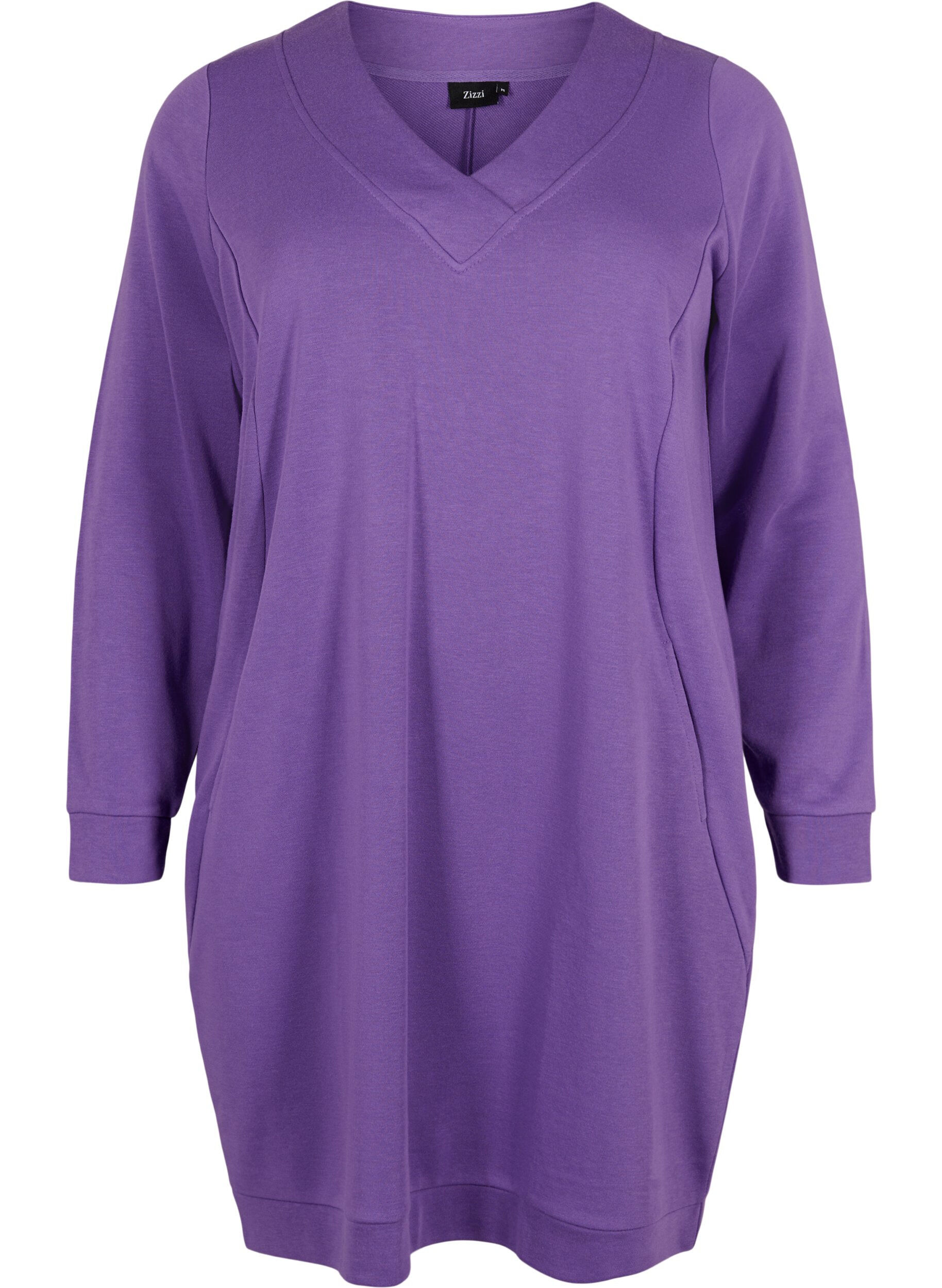 ZizziSweatshirt jurk met v-halslijn, Deep Lavender, Packshot image number 0