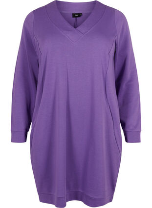 Robe sweat-shirt avec col en V, Deep Lavender, Packshot image number 0