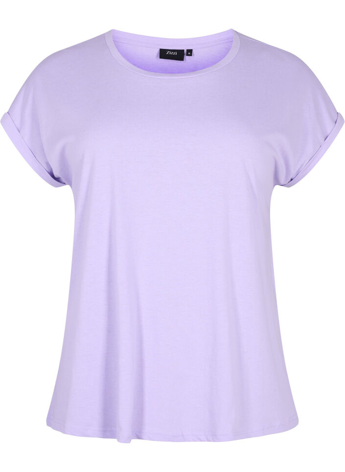 T-shirt met korte mouwen van katoenmix, Paars, Packshot image number 0