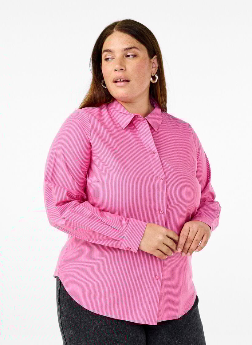 Chemise à manches longues en coton, Rouge, Model image number 0