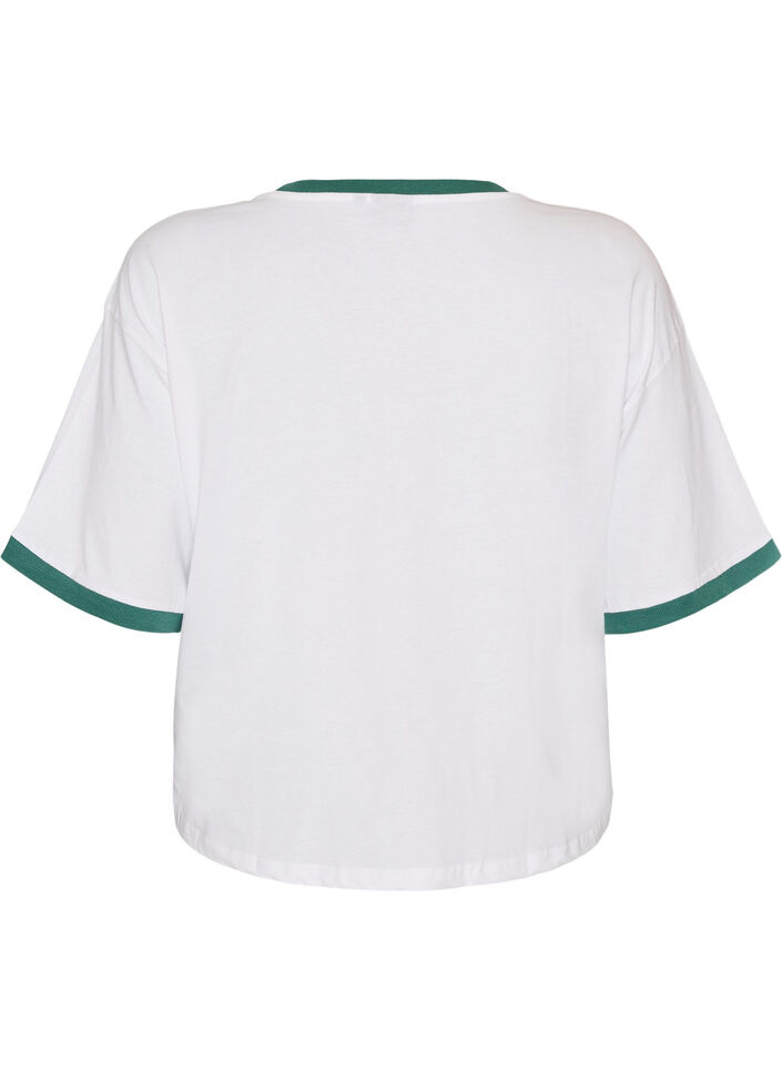 Katoenen T-shirt met tekstprint en boxy fit, Wit, Packshot image number 1