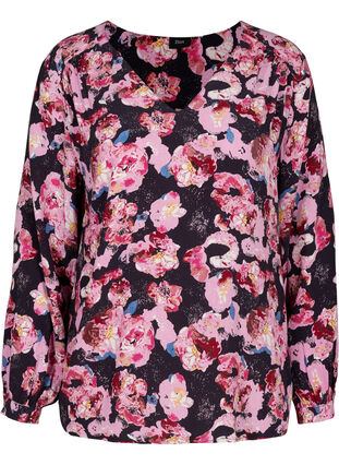 Viscose blouse met bloemenprint, Night Sky AOP, Packshot image number 0