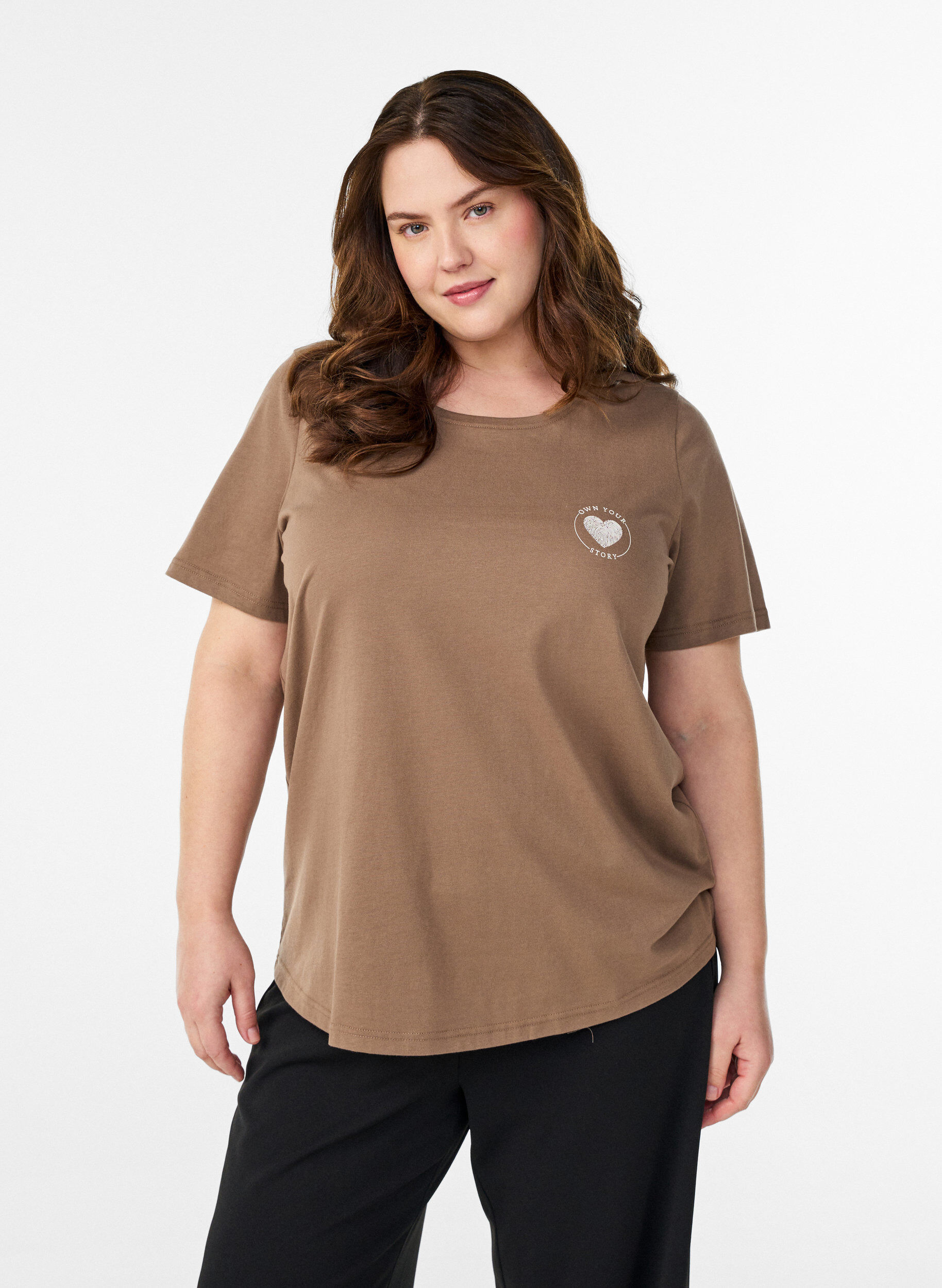T-shirt met print, Bruin, Model