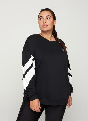 Sweatshirt met print details op de mouwen, Black, Model image number 0