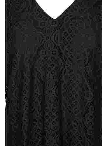 Kanten blouse met lange mouwen en v-hals, Black, Packshot image number 2